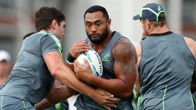 TOKYO, JAPAN - SEPTEMBER 24:  Sekope Kepu of Australia carries the ball during a training session at Urayasu Park September 24, 2019 in Tokyo, Japan. (Photo by Dan Mullan/Getty Images)