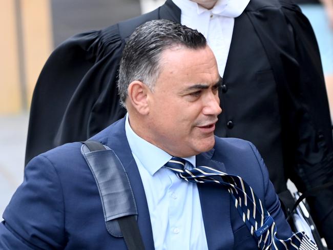 SYDNEY, AUSTRALIA - NewsWire Photos March 23, 2022: Former NSW Deputy Premier John Barilaro arrives a court with his legal team to give evidence as he seeks damages from Google arguing that  it kept Friendly Jordies videos online that defamed him.Picture: NCA NewsWire / Jeremy Piper