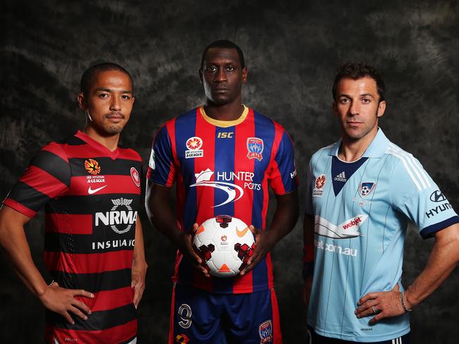 A-League clubs will be encouraged to invest, a la 2012, when (from left) Western Sydney Wanderers (Shinji Ono), Newcastle Jets (Emile Heskey) and Sydney FC (Alessandro Del Piero) all arrived.