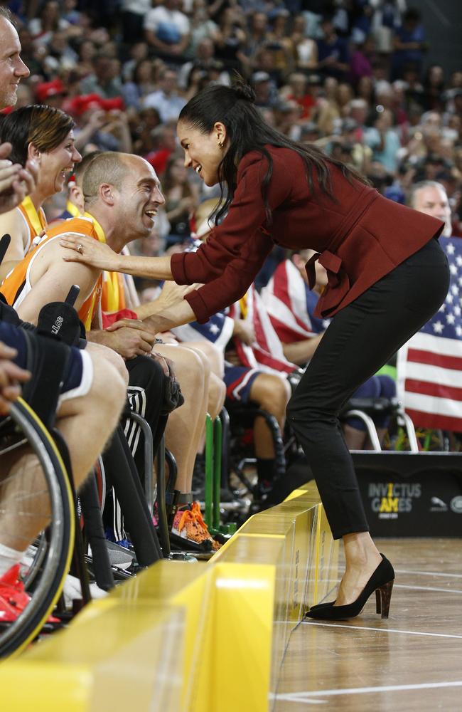 Meghan, Duchess of Sussex pictured at the Invictus Games Wheelchair Basketball gold medal game at the Quaycentre arena at Sydney Olympic Park in Homebush, Sydney. Picture: Richard Dobson