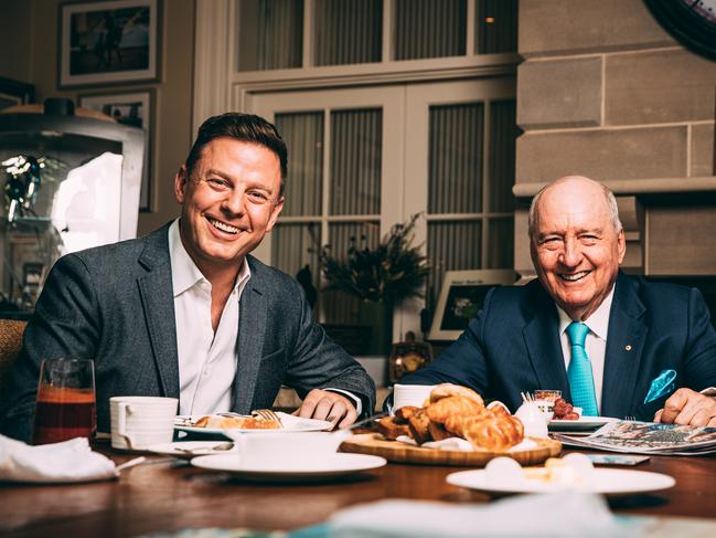 Jones at his Southern Highlands home with Ben Fordham. Picture: Jonathan Ng