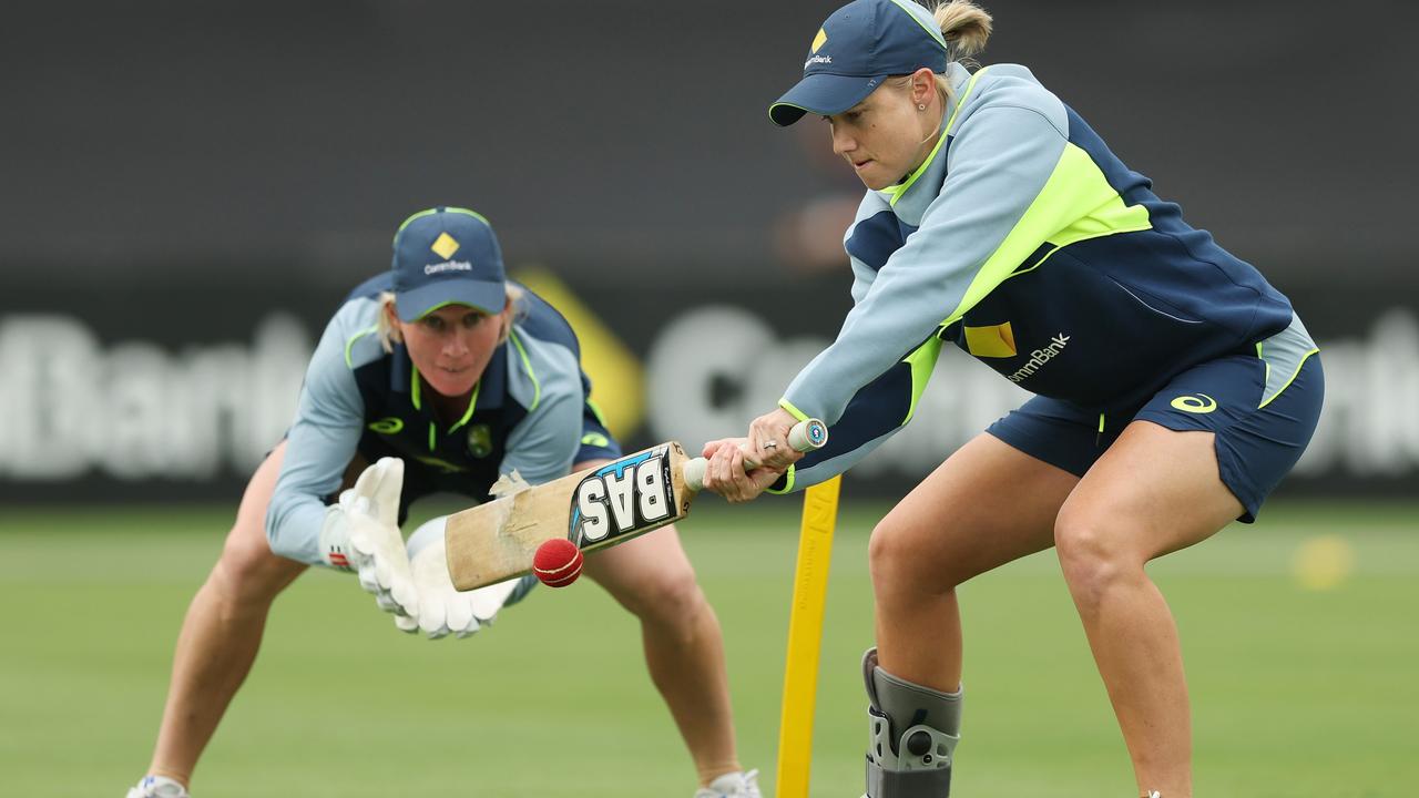 Injured captain Alyssa Healy trains in a moon boot in Canberra. Picture: Mark Metcalfe/Getty Images