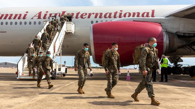 United States marines arrive at RAAF Base Darwin, Northern Territory.