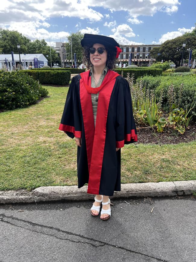 Dr Linda Riquelme (PhD in Science) at the University of Melbourne graduations held at the Royal Exhibition Building on Tuesday, December 17, 2024. Picture: Jack Colantuono