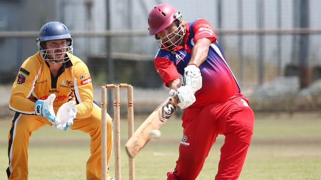 Action from the Cricket Far North match between Norths and Mulgrave, held at Griffiths Park, Manunda. Mulgrave's Barry Weare puts in a strong batting performance. PICTURE: BRENDAN RADKE