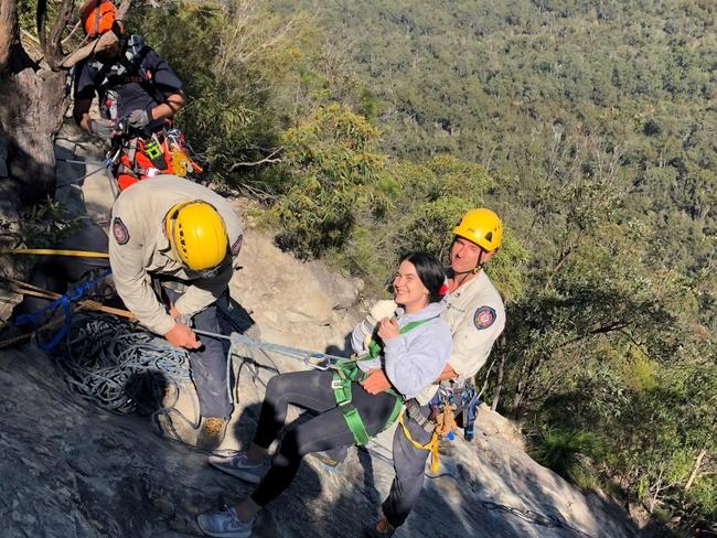 Sarah was abseiled down the mountain.