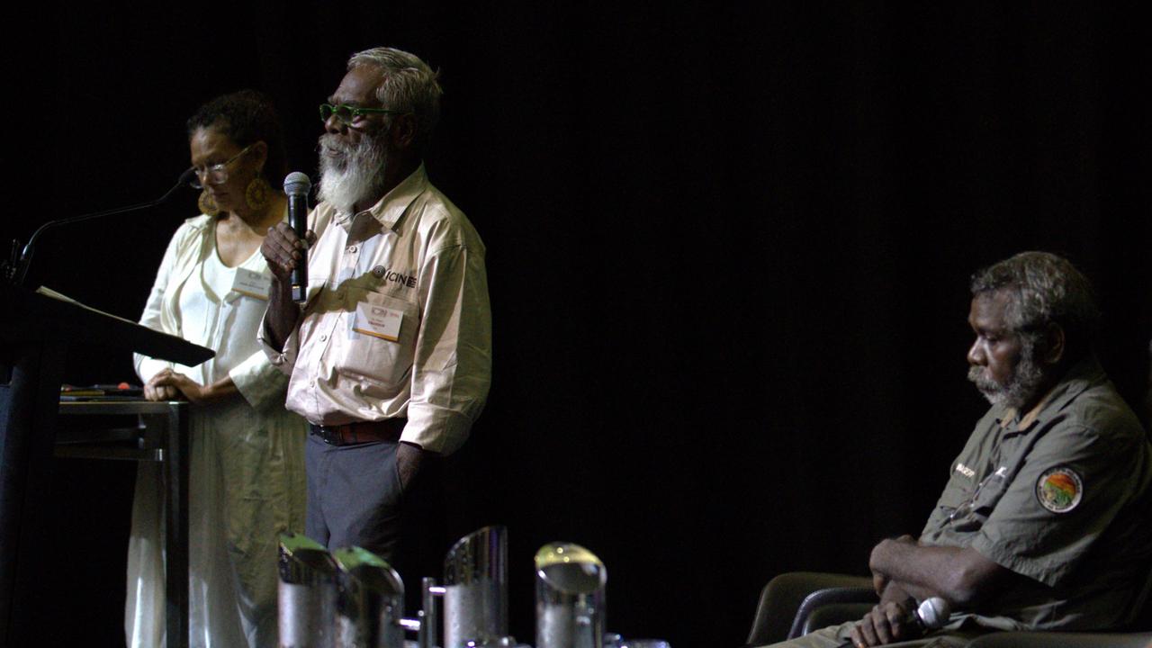 Dr Dean Yibarbuk speaking at the North Australia Savanna Fire Forum 2025. Picture: ICIN / Supplied.