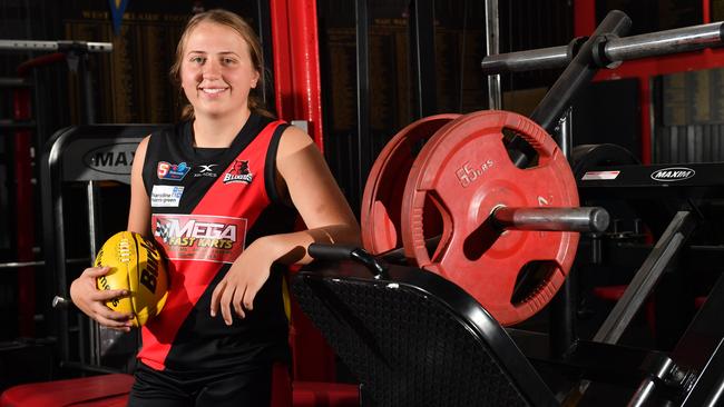 Chelsea Biddell in the gym at West Adelaide after being named SANFLW Player of the Week. Picture: AAP/Keryn Stevens