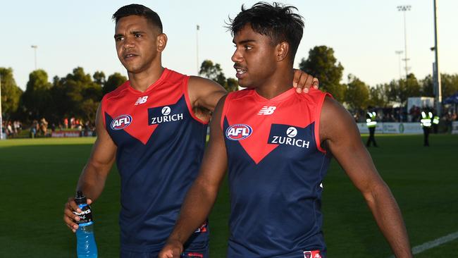 Neville Jetta congratulates Kysaiah Pickett after his Marsh Series debut. Picture: Getty Images