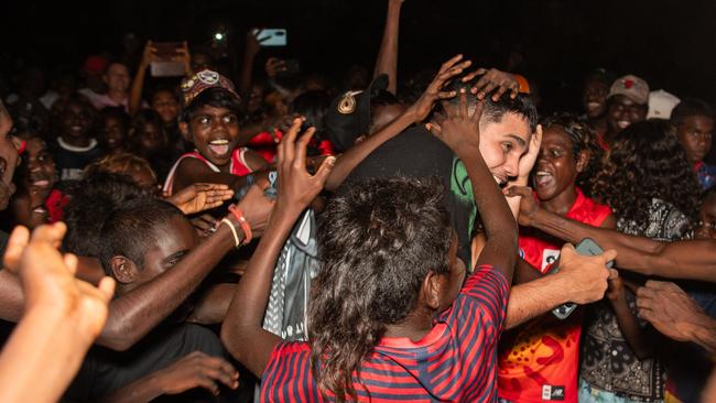 Excited was an understatement … Yung Milla performs at Yidiyi in Wadeye. Picture: Pema Tamang Pakhrin