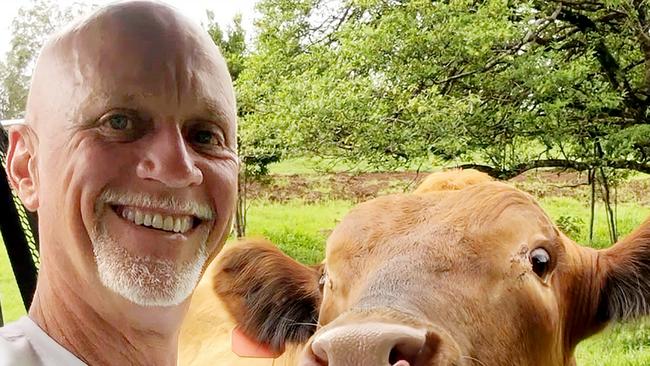 Once-Gold Coast Council candidate Keith Douglas with his bull Rambo. Picture: supplied.