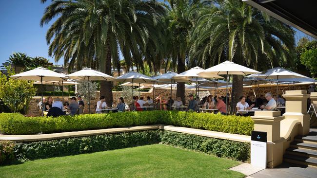 Tables on the terrace at Fino at Seppeltsfield, Barossa Valley.