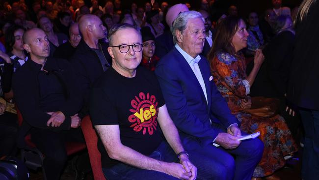 Prime Minister Anthony Albanese, with veteran boradcaster Ray Martin, at The West Says Yes event in Marrickville in September. Picture: NCA NewsWire / Max Mason-Hubers