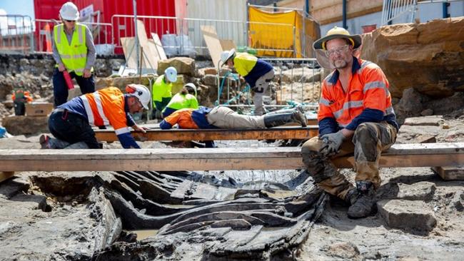 A picture of the boat discovered at Barangaroo. Photo: Sydney Metro.