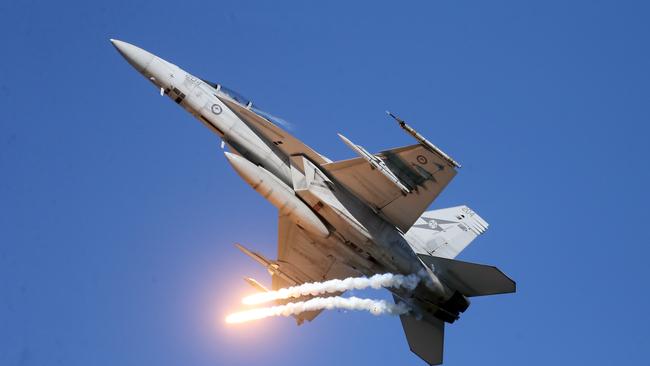 RAAF F/A-18F Super Hornet at day three of the Pacific Airshow, 20 August 2023. Picture: Richard Gosling