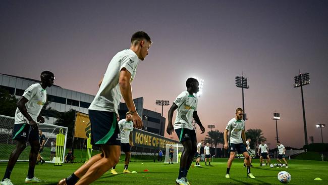 Australian players train before their World Cup opener.