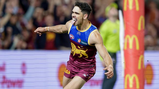 Charlie Cameron celebrates during Brisbane’s qualifying final win. Picture: Russell Freeman/AFL Photos