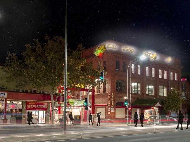 Artist Impression of Dragon lighting project, Chinatown -  Important to note that they are only indicative and are early artist’s impressions - supplied