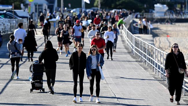 Crowds are seen along Sydney’s Bondi Beach on Saturday. Picture: NCA NewsWire/Bianca De Marchi