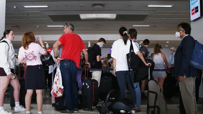 The Cairns Domestic Airport is experiencing higher passenger numbers than in 2019, with travel hungry Australians keen for a post Covid holiday heading to Far North Queensland this winter. Picture: Brendan Radke