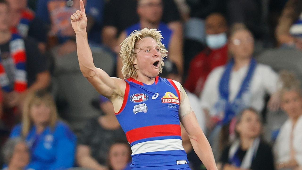 Goalkicking wizard Cody Weightman loves a celebration. Picture: AFL Photos via Getty Images