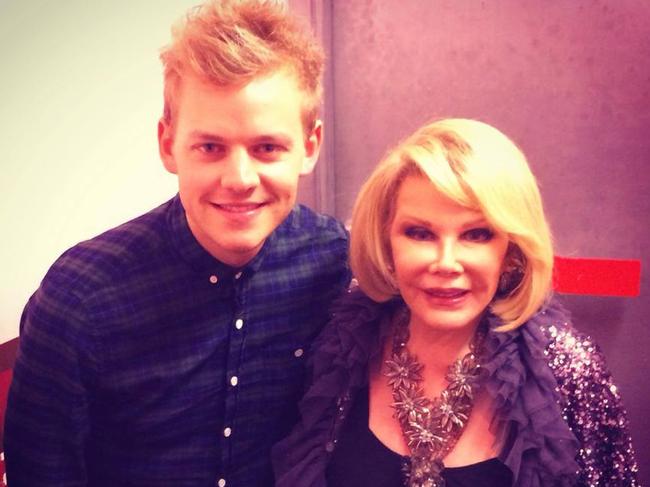 Joel Creasey with the late Joan Rivers in 2014. Picture: Joel Creasey/Facebook