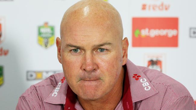 Dragons coach Paul McGregor talks to the media after his side’s win over the Warriors. Picture: Mark Evans