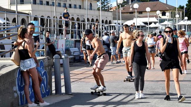 Beachgoers stay out of water at Bondi on Saturday.