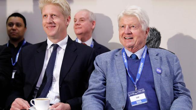 Conservative MP Jo Johnson, and father Stanley Johnson sit in the audience of Boris’ Conservative Party leadership campaign launch.Picture: AFP.