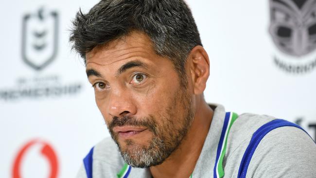 GOLD COAST, AUSTRALIA - MARCH 21: Warriors Coach Stephen Kearney speaks at a press conference after the round 2 NRL match between the New Zealand Warriors and the Canberra Raiders at Cbus Super Stadium on March 21, 2020 in Gold Coast, Australia. (Photo by Bradley Kanaris/Getty Images)