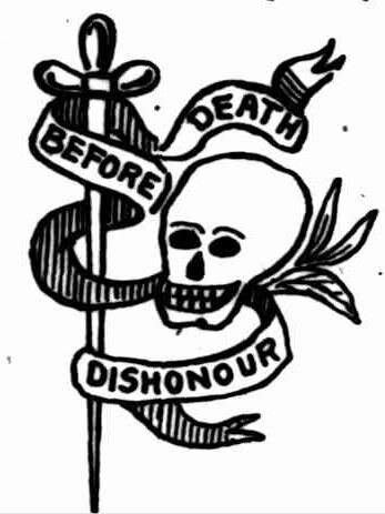 A tattoo of a convict in the 1920s with the words "Death Before Dishonour". Picture: The Mail (Adelaide, 1920)