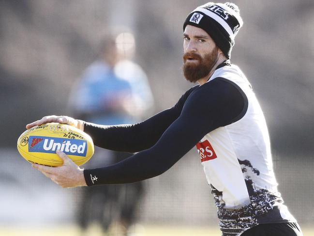 Tyson Goldsack is seen during a Collingwood Magpies team training session at the Holden Centre in Melbourne, Tuesday, July 31, 2018. (AAP Image/Daniel Pockett) NO ARCHIVING