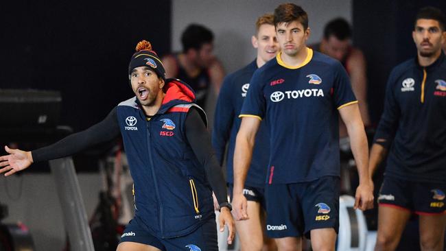 Adelaide Crow Patrick Wilson, middle, showed he was up to AFL standard on Saturday. Picture: AAP Image/David Mariuz