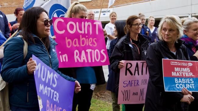 Nurses and midwives protest at a rally at Gosford about understaffing.