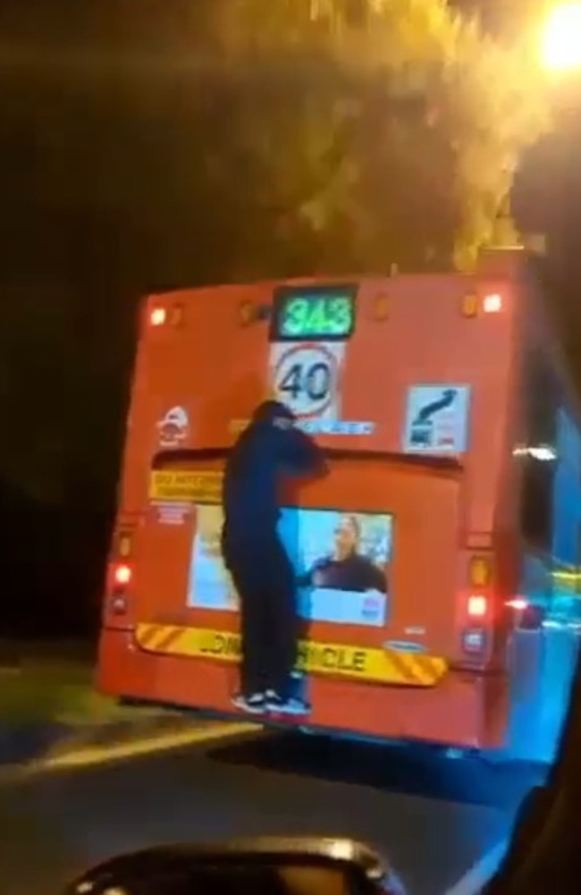 Startling footage showed the man flipping off a passing car while being recorded.