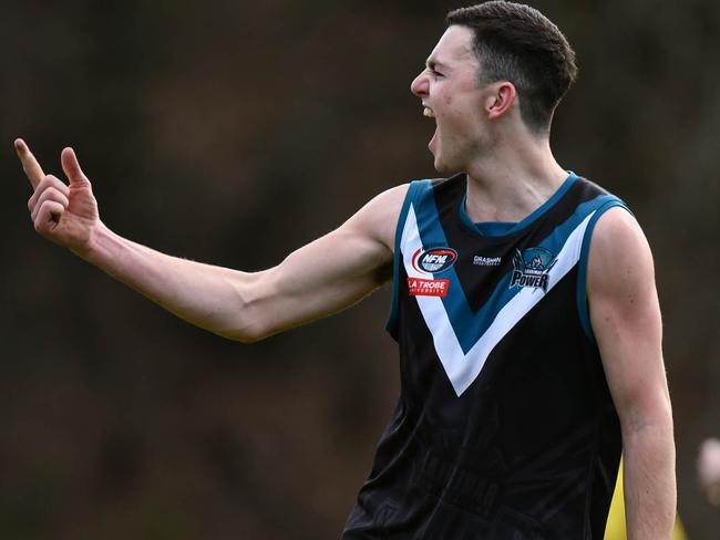 Joel Lawson celebrates a goal for Laurimar. Picture: Nathan McNeill