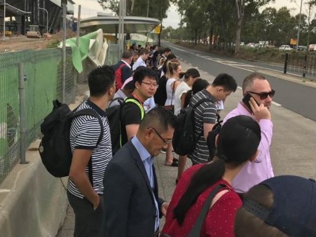 Huge line of people stuck waiting for buses in Kellyville last Wednesday. Picture: Gav Lamb