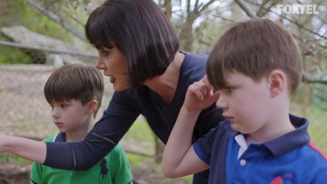 Lisa Oldfield with sons Bert and Harry in the first episode of Real Housewives of Sydney. Picture: Foxtel