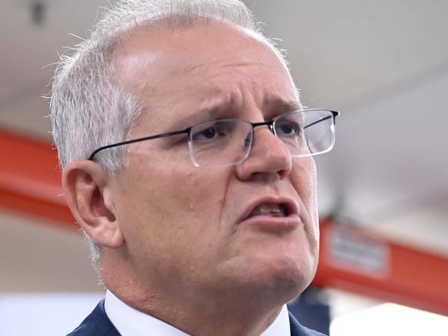 SYDNEY, AUSTRALIA - NewsWire PhotosApril 6, 2022: Prime Minister Scott Morrison visits the office of Defence suppliers Thales in Sydney. Picture: NCA NewsWire / Jeremy Piper