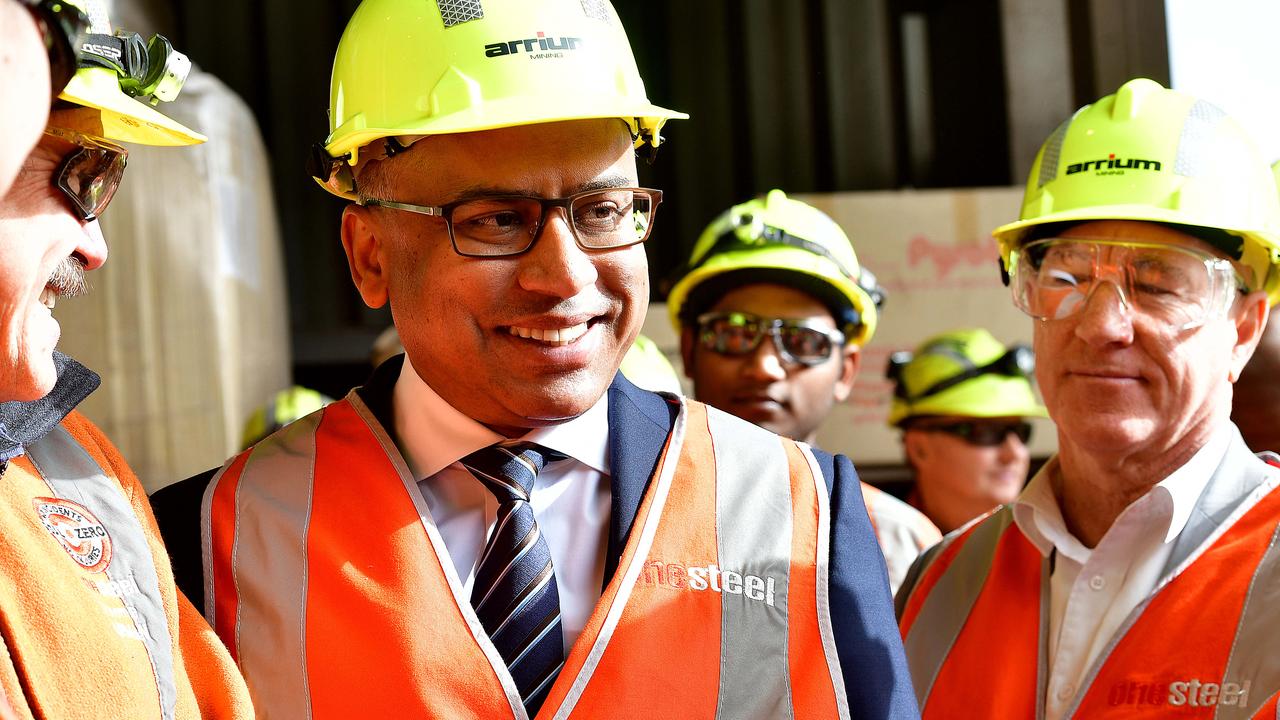 Sanjeev Gupta, executive chairman of the GFG Alliance meets with workers at the Arrium steelworks at Whyalla.. Picture: Bianca De Marchi