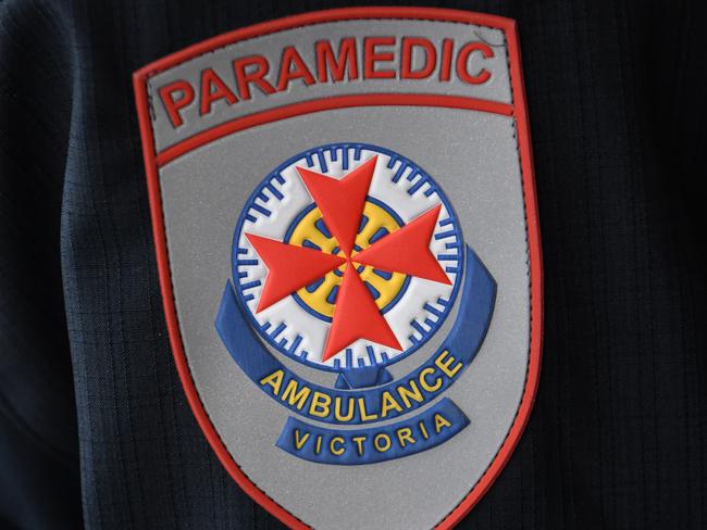An ambulance Victoria Paramedic badge is seen at he Melbourne Magistrates Court in Melbourne, Wednesday, August 28, 2019. James Haberfield today avoided jail for assaulting two paramedics whilst under the influence of drugs. (AAP Image/Julian Smith) NO ARCHIVING