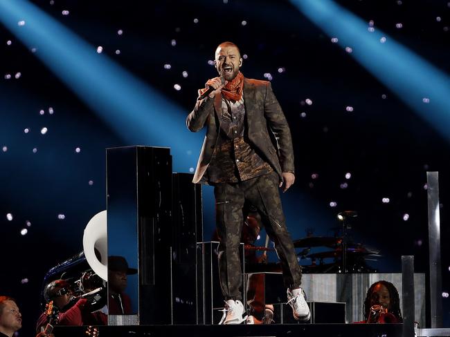 Justin Timberlake performs during halftime of the NFL Super Bowl 52 football game between the Philadelphia Eagles and the New England Patriots, Sunday, Feb. 4, 2018, in Minneapolis. Photo: AP