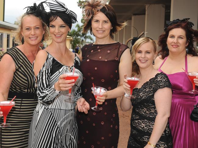 Emma Hart, Katrina Krogh, Marcelle Crawford, Melanie Pappas and Susan Innes at the 2011Townsville Ladies Day Races held at the Cluden Race Track