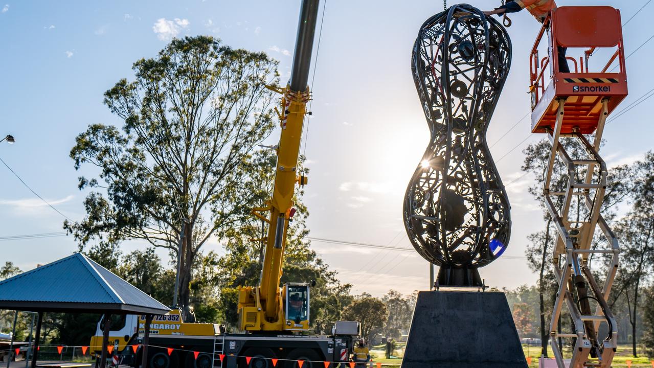 Installation of the Kingaroy Big Peanut, November 4, 2021. The statue in Kingaroy is set to feature on a special edition of the board game Monopoly.