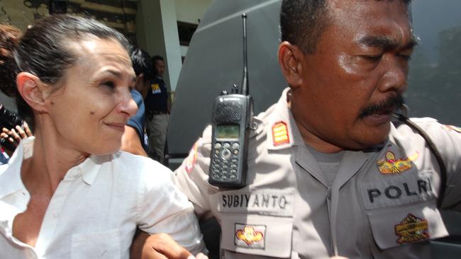 Sara Connor being escorted to Kerobokan jail after the case was handed over to the prosecutor in Denpasar. Picture: Supplied