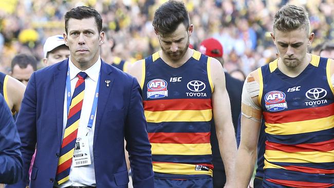 Andrew Fagan walks off the MCG after Adelaide’s Grand Final loss in 2017. Picture: Sarah Reed