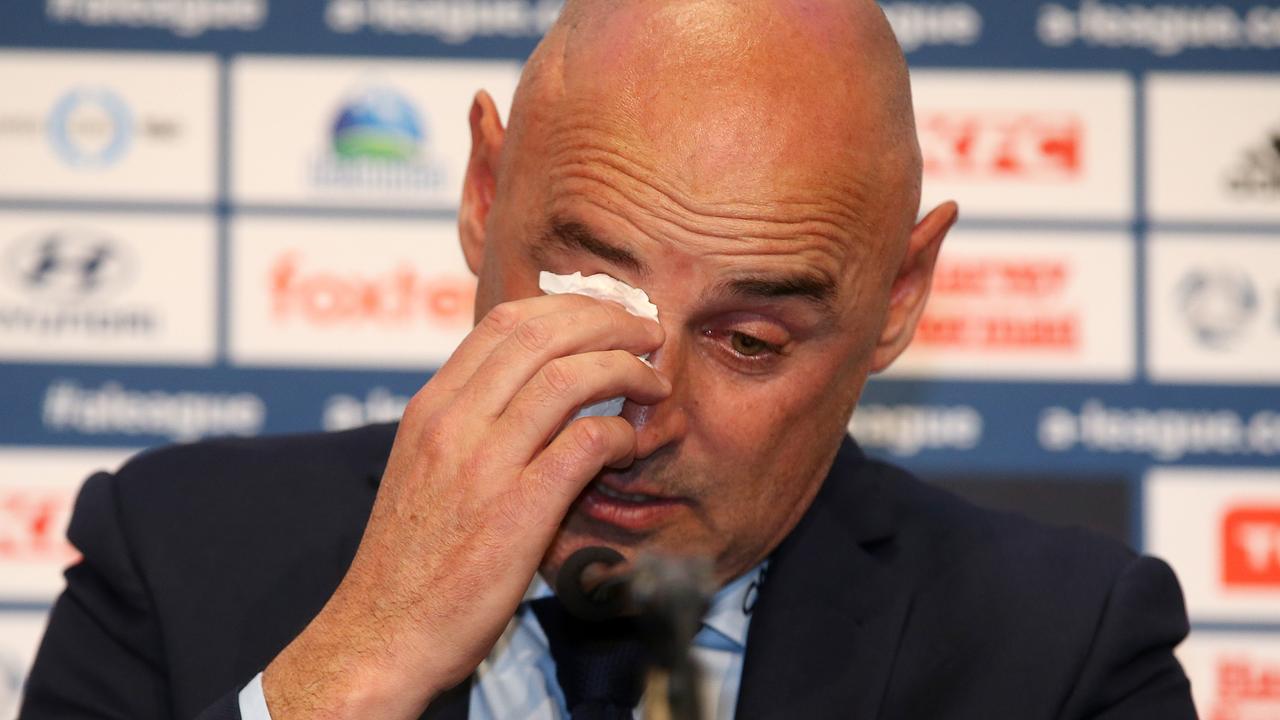 An emotional Kevin Muscat shed a few tears in his final press conference as Victory boss.