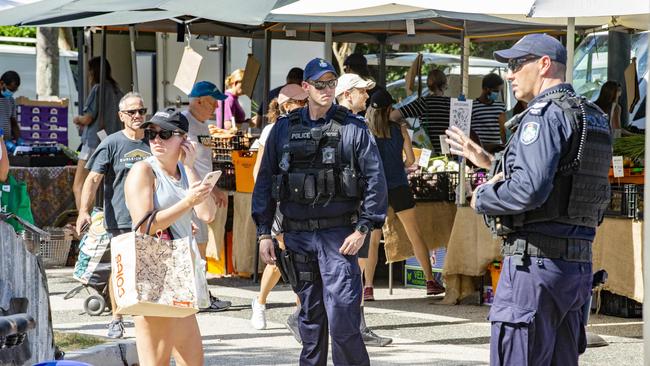 The Queensland Police public safety response team were called to the Jan Power Powerhouse Farmers Markets. Picture: Richard Walker