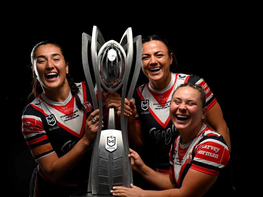 Grand final winning Roosters: Olivia Kernick, Millie Elliott and Keeley Davis.