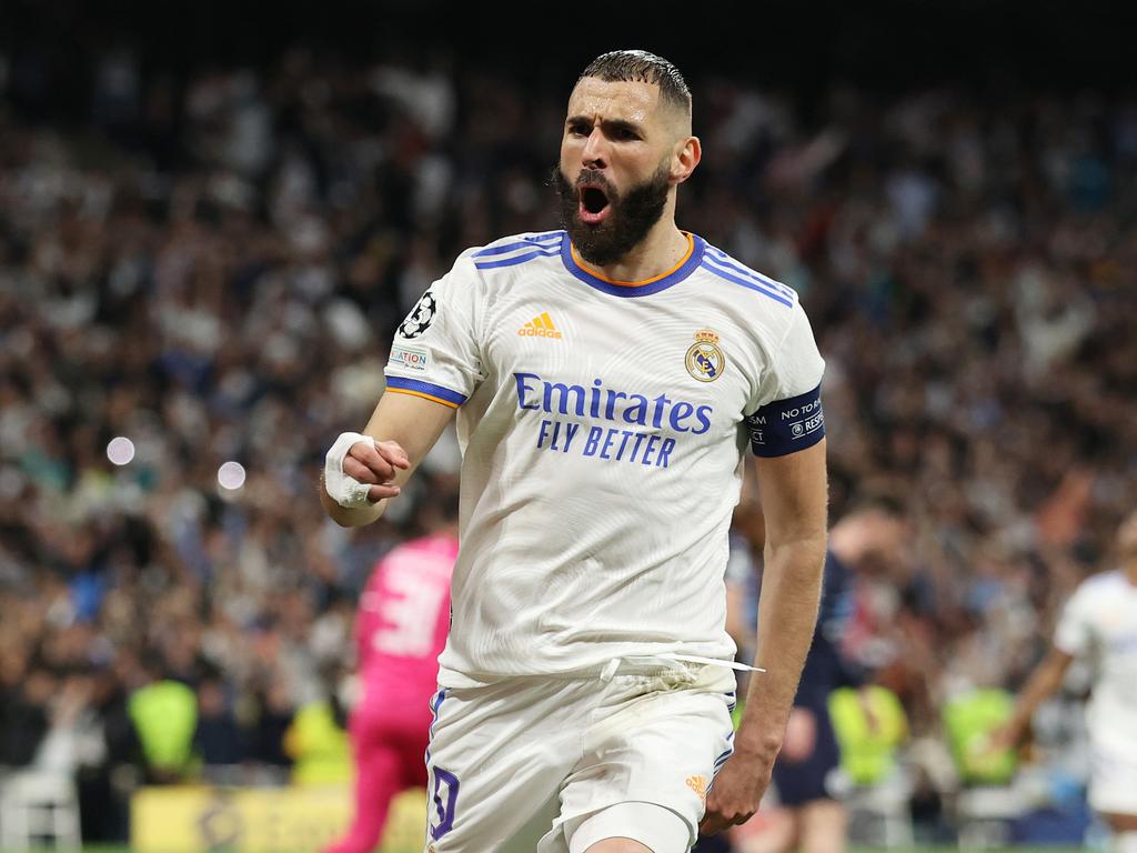 Benzema sealed the tie with his tenth goal of the knockout stages – equalling Cristiano Ronaldo’s record from 2016-17. Picture: Gonzalo Arroyo Moreno/Getty Images
